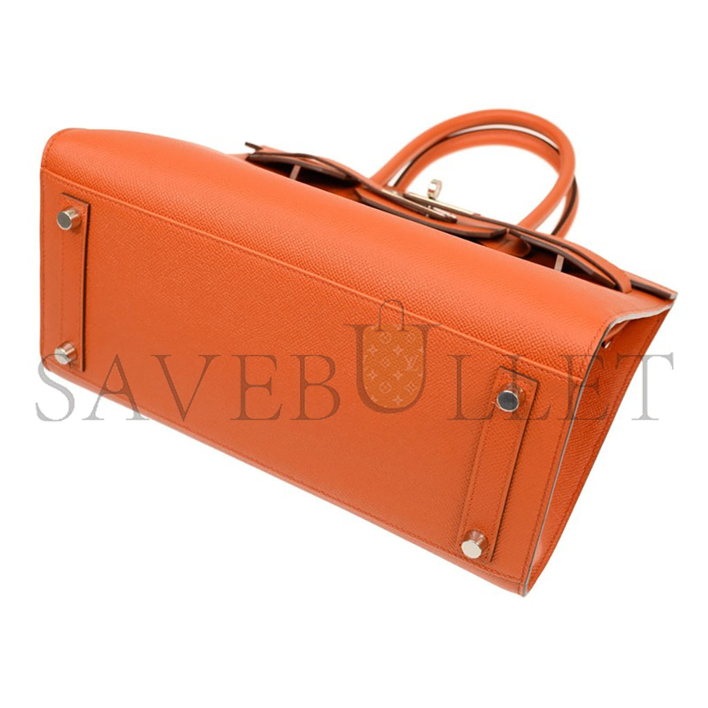H**mes master birkin 35 epsom leather orange silver buckle luxury bag bk30r1epsso (35*28*18cm)